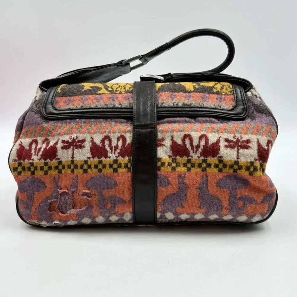 Stella McCartney RARE Y2K Multi-Color Aztec Tweed & Vegan Leather Shoulder Bag - Picture 2 of 14
